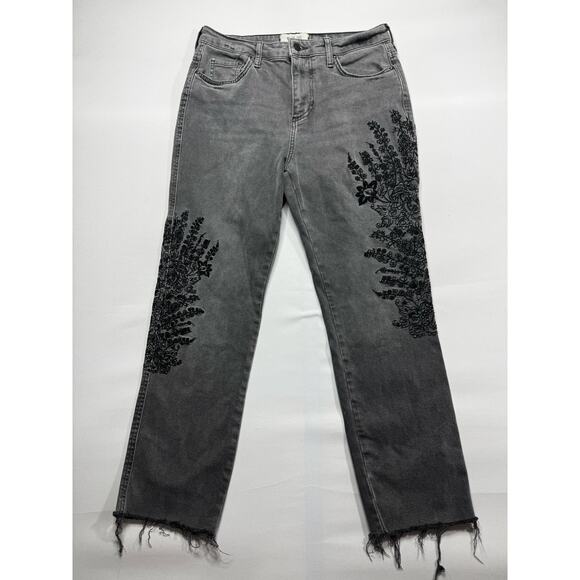 We The Free Women's Embroidered Straight Crop Gray Denim Jeans - Size 28x25.5 - Picture 1 of 4